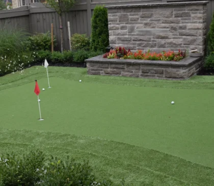 A putting green installed by Elite Courts for our client in the Greater Toronto Area.