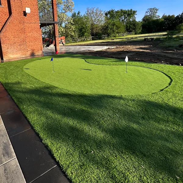 A putting green installed in a client's backyard in the Greater Toronto Area by Elite Courts