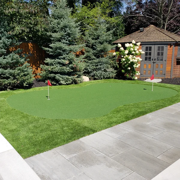 A putting green installed in a client's backyard in the Mississauga Area by Elite Courts